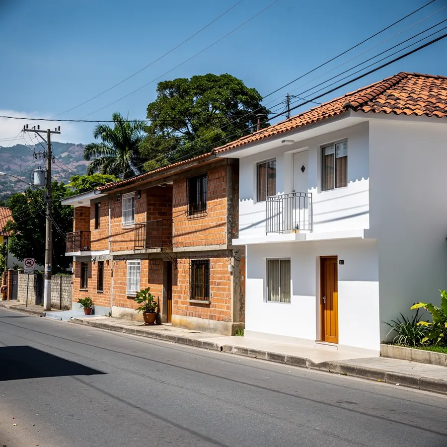 Calle residencial con casas renovadas en Medellín