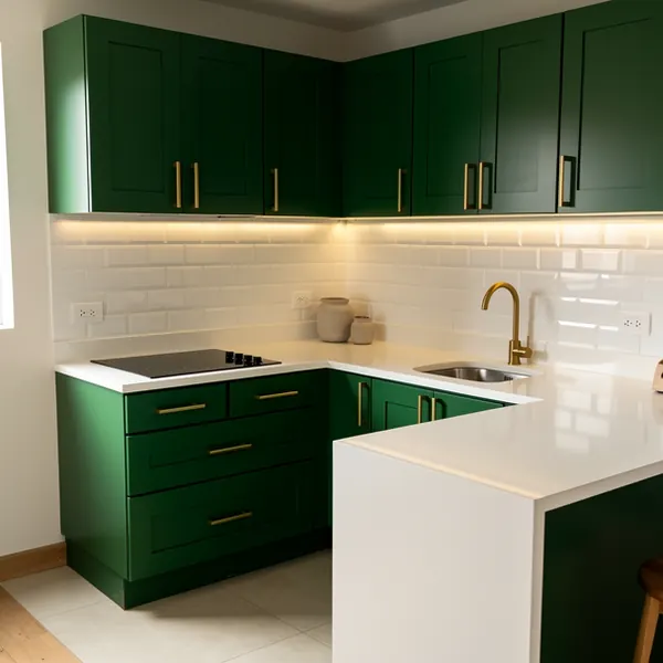 Cocina con mesón en cuarzo blanco Cocina con mesón en cuarzo blanco